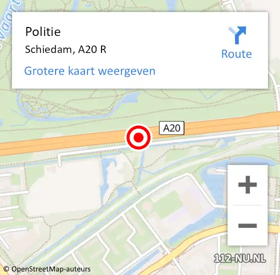 Locatie op kaart van de 112 melding: Politie Schiedam, A20 R op 3 oktober 2017 18:08