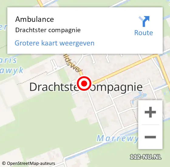 Locatie op kaart van de 112 melding: Ambulance Drachtster compagnie op 3 oktober 2017 18:39