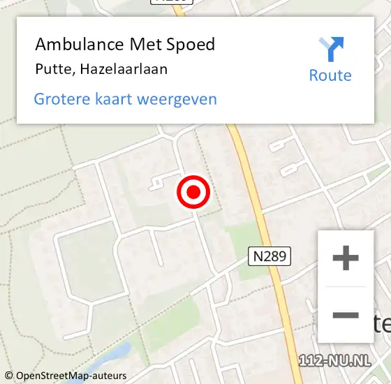 Locatie op kaart van de 112 melding: Ambulance Met Spoed Naar Putte, Hazelaarlaan op 3 oktober 2017 21:44