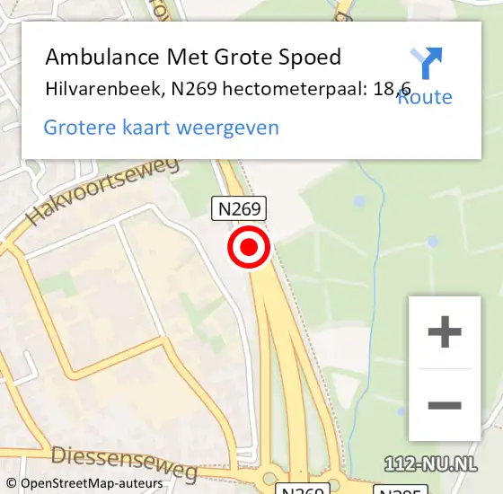 Locatie op kaart van de 112 melding: Ambulance Met Grote Spoed Naar Hilvarenbeek, N269 hectometerpaal: 21,3 op 3 oktober 2017 22:03