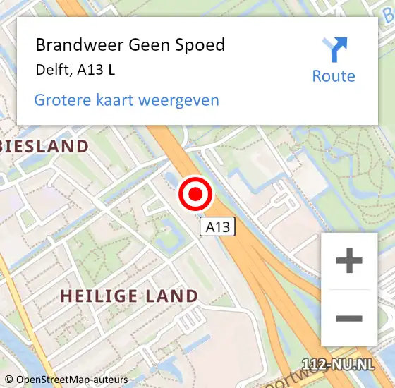 Locatie op kaart van de 112 melding: Brandweer Geen Spoed Naar Delft, A13 L op 4 oktober 2017 06:16