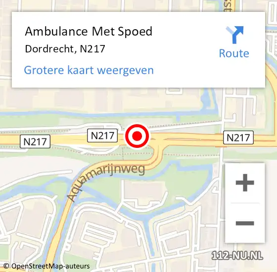 Locatie op kaart van de 112 melding: Ambulance Met Spoed Naar Dordrecht, N217 op 4 oktober 2017 10:28