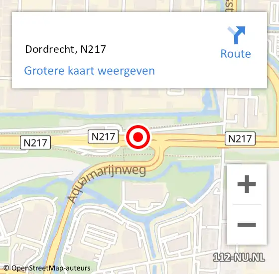 Locatie op kaart van de 112 melding:  Dordrecht, N217 op 4 oktober 2017 10:45