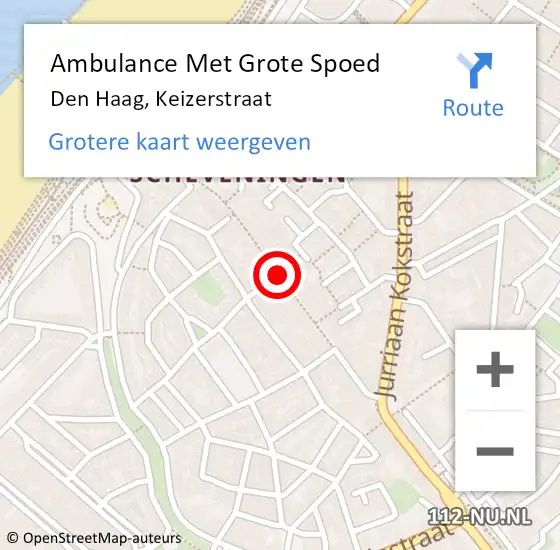 Locatie op kaart van de 112 melding: Ambulance Met Grote Spoed Naar Den Haag, Keizerstraat op 4 oktober 2017 12:09