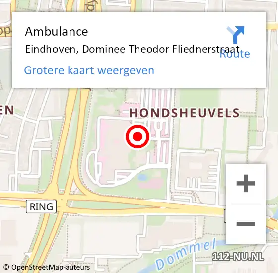 Locatie op kaart van de 112 melding: Ambulance Eindhoven, Dominee Theodor Fliednerstraat op 4 oktober 2017 16:23