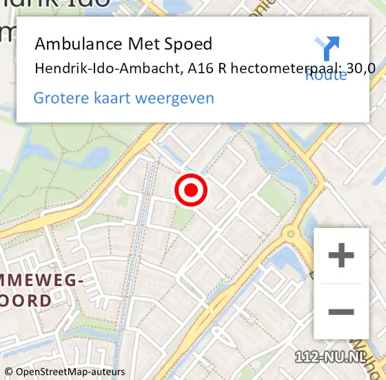 Locatie op kaart van de 112 melding: Ambulance Met Spoed Naar Hendrik-Ido-Ambacht, A16 R hectometerpaal: 30,1 op 4 oktober 2017 16:41