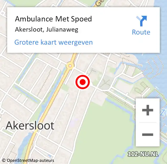 Locatie op kaart van de 112 melding: Ambulance Met Spoed Naar Akersloot, Julianaweg op 4 oktober 2017 23:23
