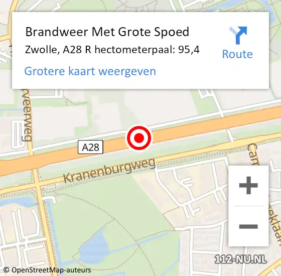 Locatie op kaart van de 112 melding: Brandweer Met Grote Spoed Naar Zwolle, A28 R hectometerpaal: 95,4 op 5 oktober 2017 09:27