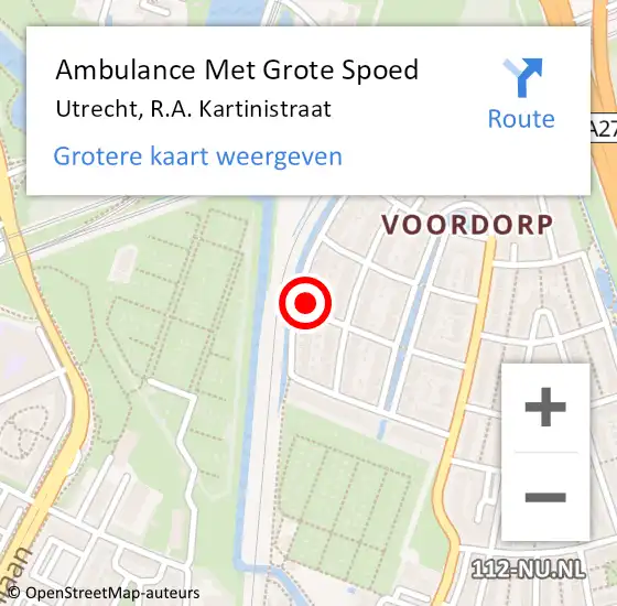 Locatie op kaart van de 112 melding: Ambulance Met Grote Spoed Naar Utrecht, R.A. Kartinistraat op 5 oktober 2017 11:03