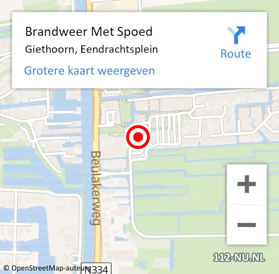 Locatie op kaart van de 112 melding: Brandweer Met Spoed Naar Giethoorn, Eendrachtsplein op 5 oktober 2017 11:42