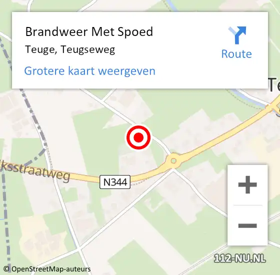 Locatie op kaart van de 112 melding: Brandweer Met Spoed Naar Teuge, Teugseweg op 5 oktober 2017 11:52