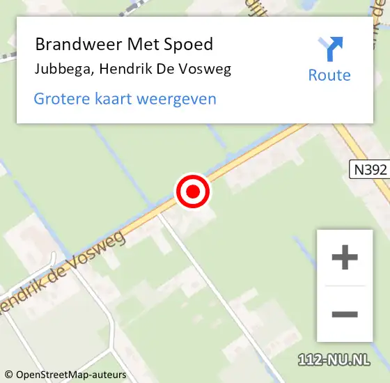 Locatie op kaart van de 112 melding: Brandweer Met Spoed Naar Jubbega, Hendrik De Vosweg op 5 oktober 2017 12:47