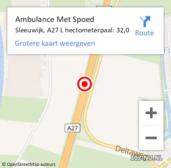 Locatie op kaart van de 112 melding: Ambulance Met Spoed Naar Sleeuwijk, A27 L hectometerpaal: 32,0 op 6 oktober 2017 01:28