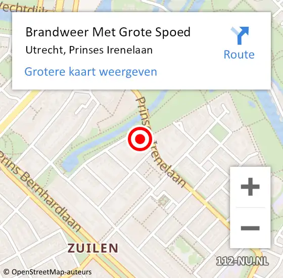 Locatie op kaart van de 112 melding: Brandweer Met Grote Spoed Naar Utrecht, Prinses Irenelaan op 6 oktober 2017 01:43