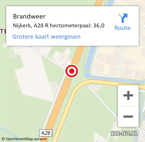 Locatie op kaart van de 112 melding: Brandweer Nijkerk, A28 R hectometerpaal: 36,0 op 6 oktober 2017 13:11