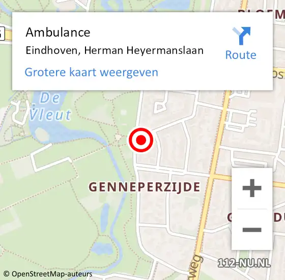 Locatie op kaart van de 112 melding: Ambulance Eindhoven, Herman Heyermanslaan op 6 oktober 2017 14:32