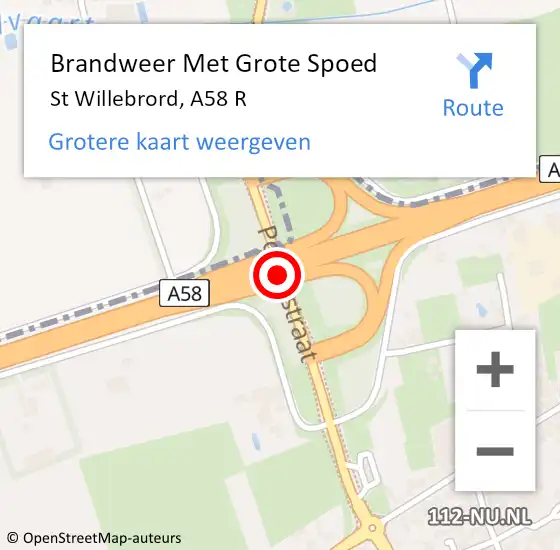Locatie op kaart van de 112 melding: Brandweer Met Grote Spoed Naar St Willebrord, A58 R op 6 oktober 2017 17:08