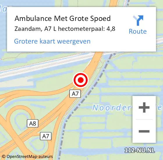 Locatie op kaart van de 112 melding: Ambulance Met Grote Spoed Naar Zaandam, A7 L hectometerpaal: 4,8 op 6 oktober 2017 17:32