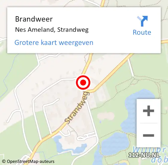 Locatie op kaart van de 112 melding: Brandweer Nes Ameland, Strandweg op 6 oktober 2017 18:45