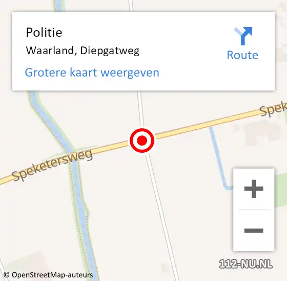 Locatie op kaart van de 112 melding: Politie Waarland, Diepgatweg op 7 oktober 2017 00:58