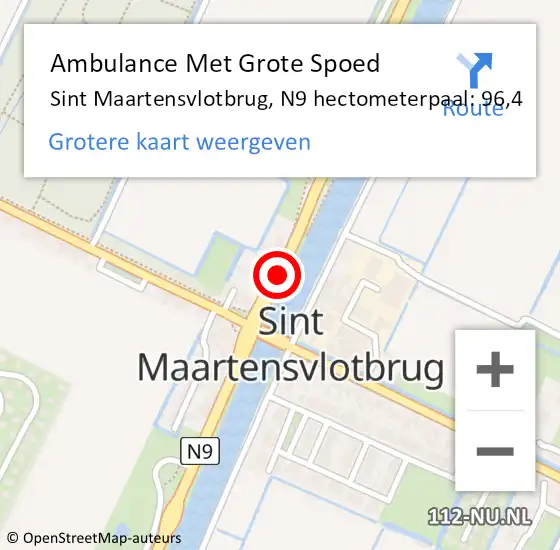 Locatie op kaart van de 112 melding: Ambulance Met Grote Spoed Naar Sint Maartensvlotbrug, N9 hectometerpaal: 96,4 op 7 oktober 2017 06:38