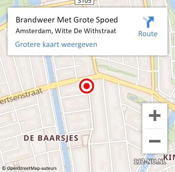 Locatie op kaart van de 112 melding: Brandweer Met Grote Spoed Naar Amsterdam, Witte De Withstraat op 7 oktober 2017 09:26