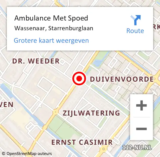 Locatie op kaart van de 112 melding: Ambulance Met Spoed Naar Wassenaar, Starrenburglaan op 7 oktober 2017 14:03