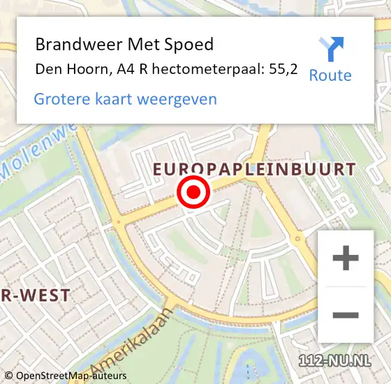 Locatie op kaart van de 112 melding: Brandweer Met Spoed Naar Den Hoorn, A4 R hectometerpaal: 55,2 op 7 oktober 2017 14:37