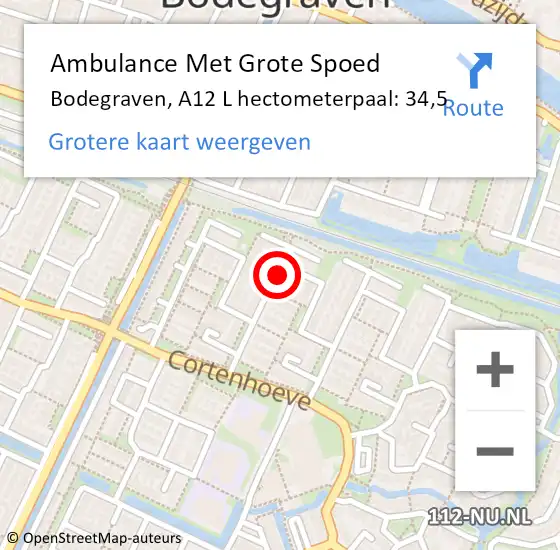 Locatie op kaart van de 112 melding: Ambulance Met Grote Spoed Naar Bodegraven, A12 L hectometerpaal: 34,5 op 7 oktober 2017 15:04