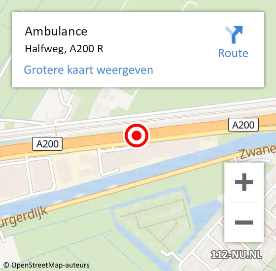 Locatie op kaart van de 112 melding: Ambulance Halfweg, A200 R op 7 oktober 2017 16:56