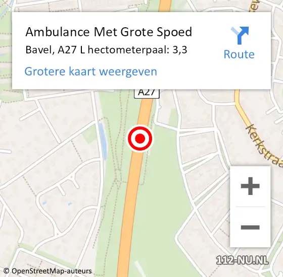 Locatie op kaart van de 112 melding: Ambulance Met Grote Spoed Naar Bavel, A27 R hectometerpaal: 5,1 op 8 oktober 2017 04:35