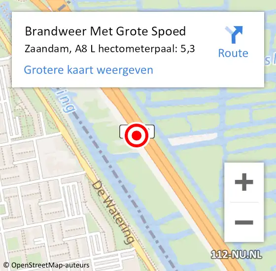 Locatie op kaart van de 112 melding: Brandweer Met Grote Spoed Naar Zaandam, A8 L hectometerpaal: 5,3 op 8 oktober 2017 05:42