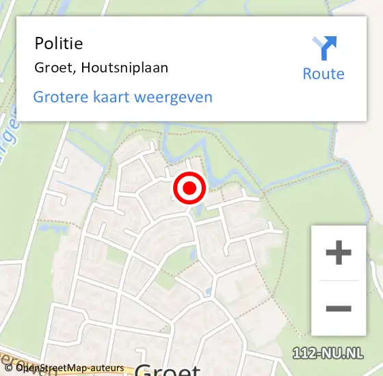Locatie op kaart van de 112 melding: Politie Groet, Houtsniplaan op 8 oktober 2017 10:46