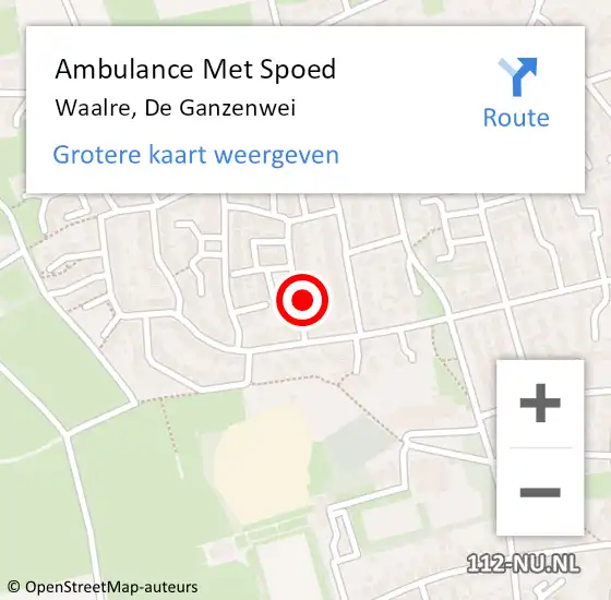 Locatie op kaart van de 112 melding: Ambulance Met Spoed Naar Waalre, De Ganzenwei op 8 oktober 2017 12:40