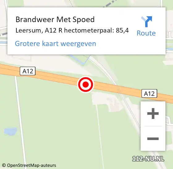 Locatie op kaart van de 112 melding: Brandweer Met Spoed Naar Leersum, A12 R hectometerpaal: 85,4 op 8 oktober 2017 17:05