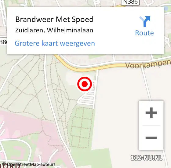 Locatie op kaart van de 112 melding: Brandweer Met Spoed Naar Zuidlaren, Wilhelminalaan op 8 oktober 2017 17:28