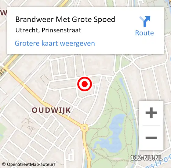 Locatie op kaart van de 112 melding: Brandweer Met Grote Spoed Naar Utrecht, Prinsenstraat op 8 oktober 2017 18:08