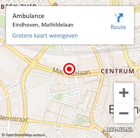 Locatie op kaart van de 112 melding: Ambulance Eindhoven, Mathildelaan op 8 oktober 2017 19:14