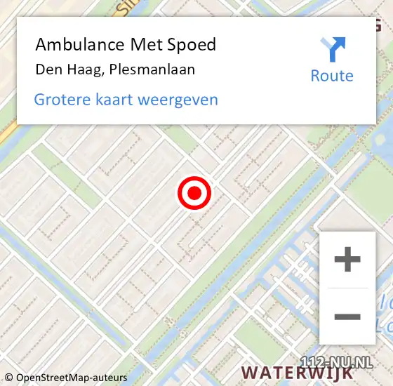 Locatie op kaart van de 112 melding: Ambulance Met Spoed Naar Den Haag, Plesmanlaan op 8 oktober 2017 23:13