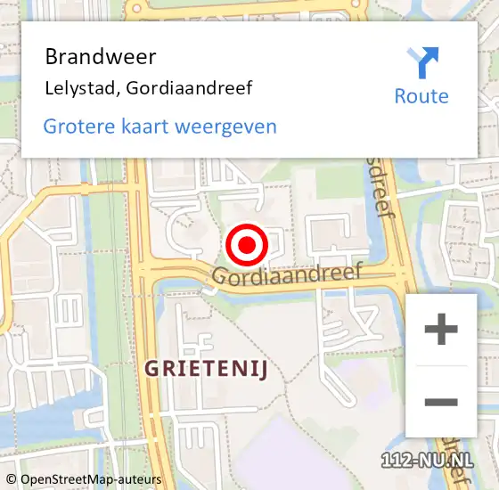 Locatie op kaart van de 112 melding: Brandweer Lelystad, Gordiaandreef op 9 oktober 2017 08:42