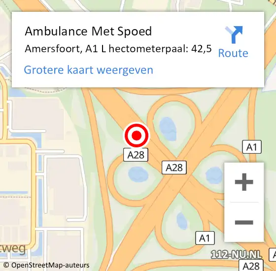 Locatie op kaart van de 112 melding: Ambulance Met Spoed Naar Amersfoort, A1 L hectometerpaal: 47,1 op 9 oktober 2017 11:03