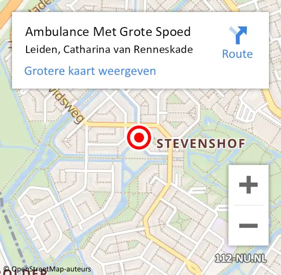 Locatie op kaart van de 112 melding: Ambulance Met Grote Spoed Naar Leiden, Catharina van Renneskade op 9 oktober 2017 13:38