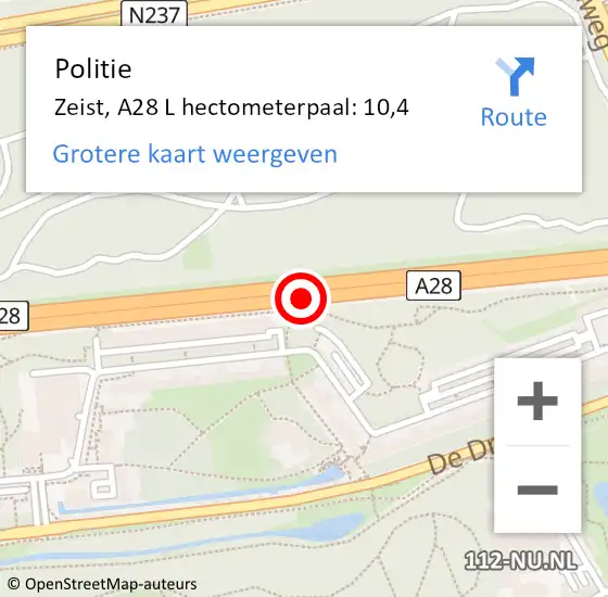 Locatie op kaart van de 112 melding: Politie Zeist, A28 L hectometerpaal: 7,2 op 9 oktober 2017 15:54
