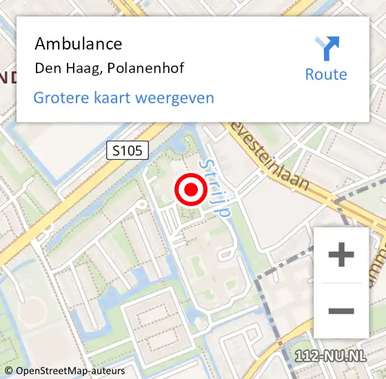 Locatie op kaart van de 112 melding: Ambulance Den Haag, Polanenhof op 9 oktober 2017 16:12