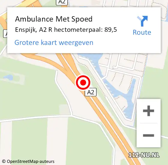 Locatie op kaart van de 112 melding: Ambulance Met Spoed Naar Enspijk, A2 R hectometerpaal: 90,0 op 9 oktober 2017 18:13