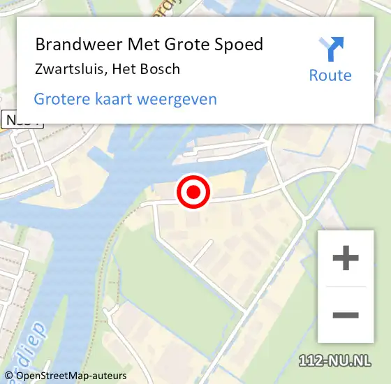 Locatie op kaart van de 112 melding: Brandweer Met Grote Spoed Naar Zwartsluis, Het Bosch op 9 oktober 2017 18:53