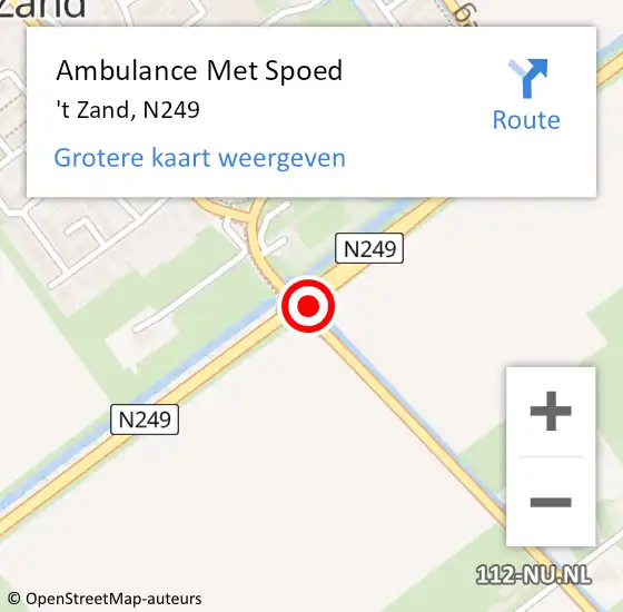Locatie op kaart van de 112 melding: Ambulance Met Spoed Naar 't Zand, N249 op 9 oktober 2017 22:12