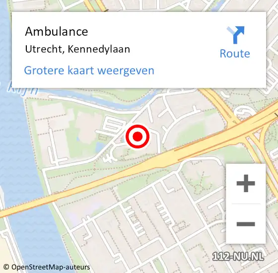Locatie op kaart van de 112 melding: Ambulance Utrecht, Kennedylaan op 10 oktober 2017 07:57