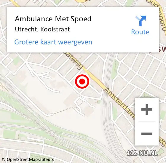 Locatie op kaart van de 112 melding: Ambulance Met Spoed Naar Utrecht, Koolstraat op 10 oktober 2017 08:15