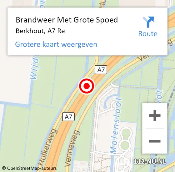 Locatie op kaart van de 112 melding: Brandweer Met Grote Spoed Naar Berkhout, A7 R hectometerpaal: 29,5 op 10 oktober 2017 11:55